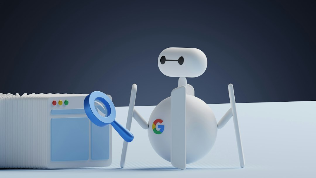 About a-white-robot-holding-a-magnifying-glass-next-to-a-white-box-183yxo3vsgy